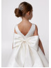 Ivory Satin V Back Flower Girl Dress Christening Dress